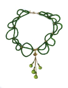 14k Yellow Gold Green Onyx and Green Peridot Necklace