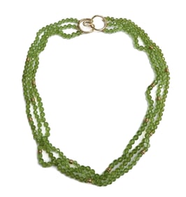 14k Yellow Gold and Peridot 3 Strand Hook Eye Clasp Necklace