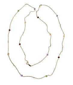 14k Yellow Gold Garnet Citrine Amethyst and Peridot Long Necklace