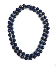 14k Yellow Gold and Lapis Lazuli Beaded Necklace