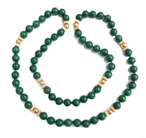 14 Yellow Gold and Beaded Malchite Single Strand Necklace