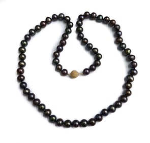 14k Yellow Gold and Dyed Freshwater Cultured Pearl Single Strand Necklace