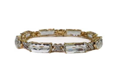 14k Yellow Gold White Topaz and Diamond Bracelet