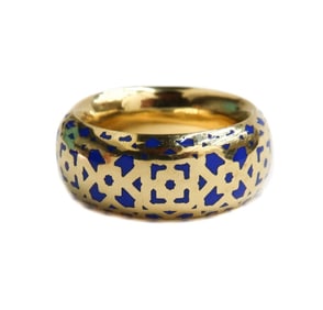 Tiffany & Co 18k Yellow Gold Blue Enamel Marrakesh Ring by Paloma Picasso Size 8
