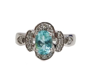 18k White Gold Aquamarine and Diamond Ring, Size 7