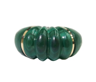 14k Yellow Gold Scalloped Malachite Ring Size 5.75