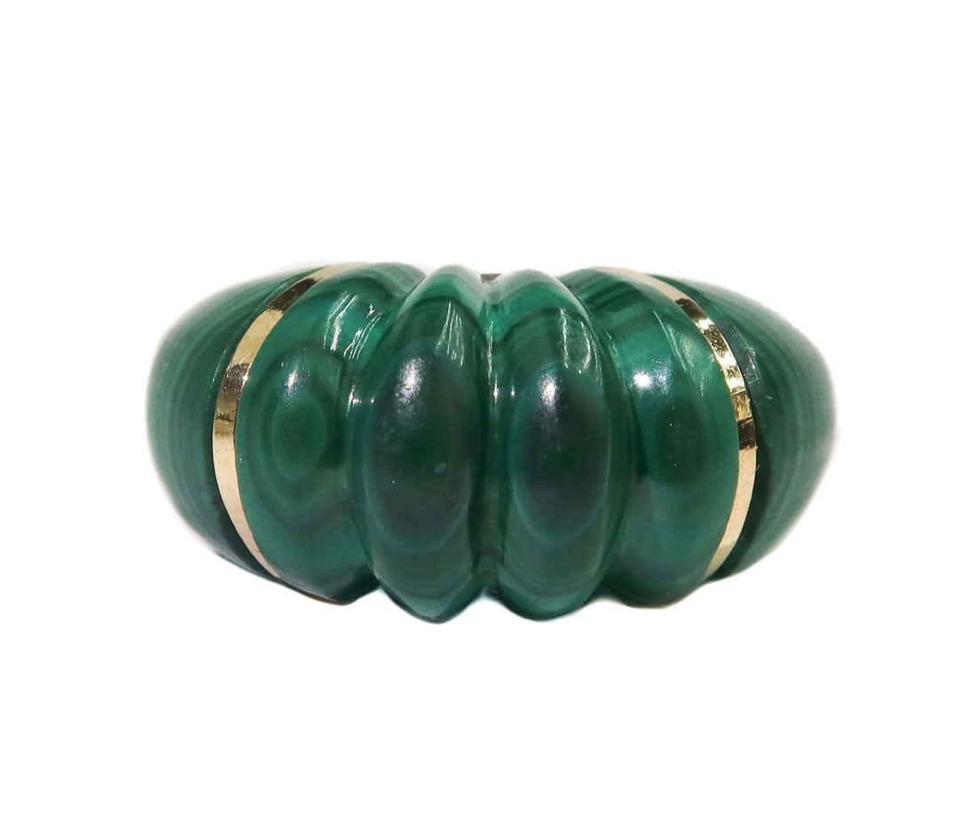 14k Yellow Gold Scalloped Malachite Ring Size 5.75 (1 of 9)