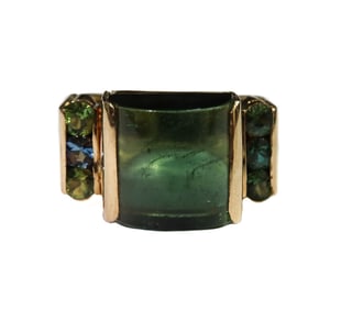 14k Yellow Gold and Green Tourmaline Ring Size Size 7.5