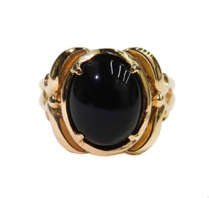 14k Yellow Gold Onyx Cabochon Ring Size 8