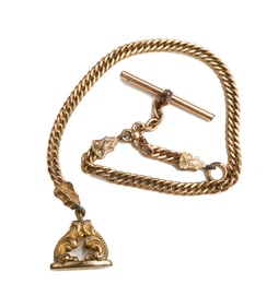 Gold Filled Albert T Chain Watch Fob with Seal