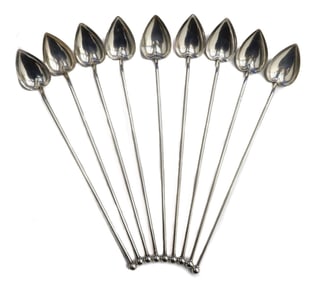 10 Wallace Sterling Silver Highball or Iced Tea Heart Bowl Stirring Straw Spoons