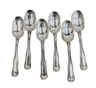 6 Georg Jensen Denmark Sterling Silver Oval Soup Dessert Spoons in Old Danish