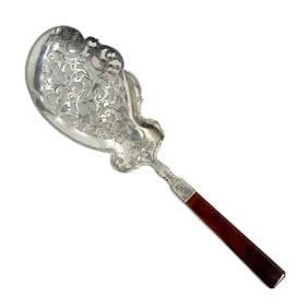 Reitsma Dutch 833 Pierced Silver Serving Spoon Carved Agate Handle 1872