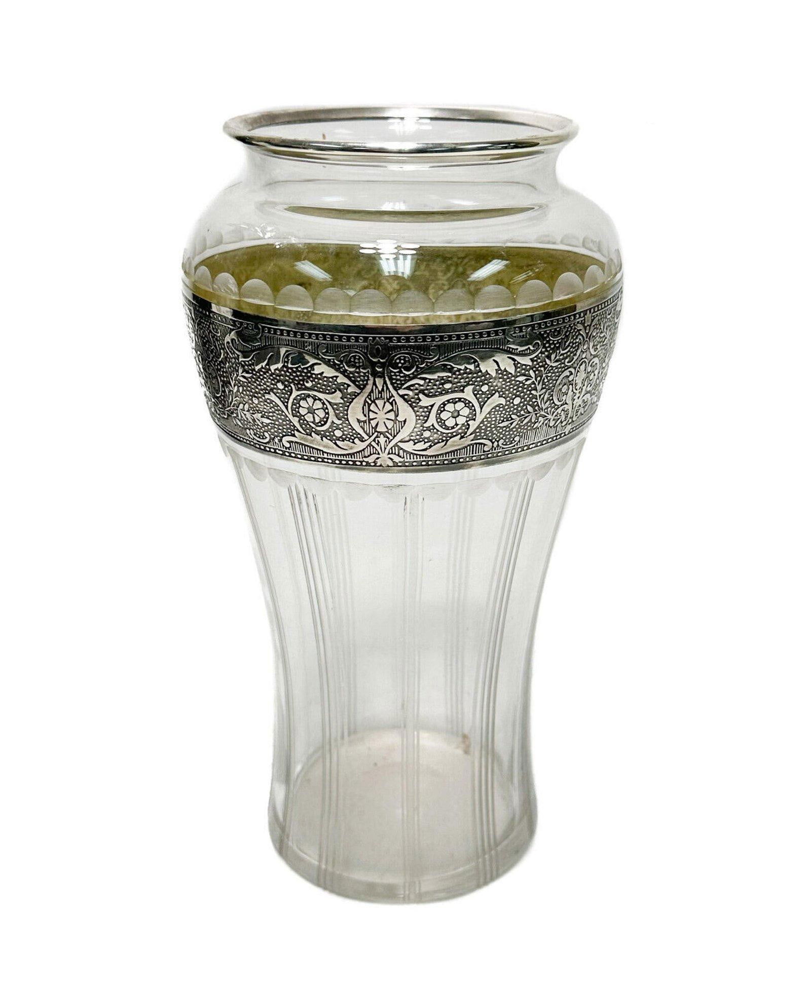 Fine American Etched Silver Overlay Cut Glass Vase, First Half 20th Century (1 of 5)