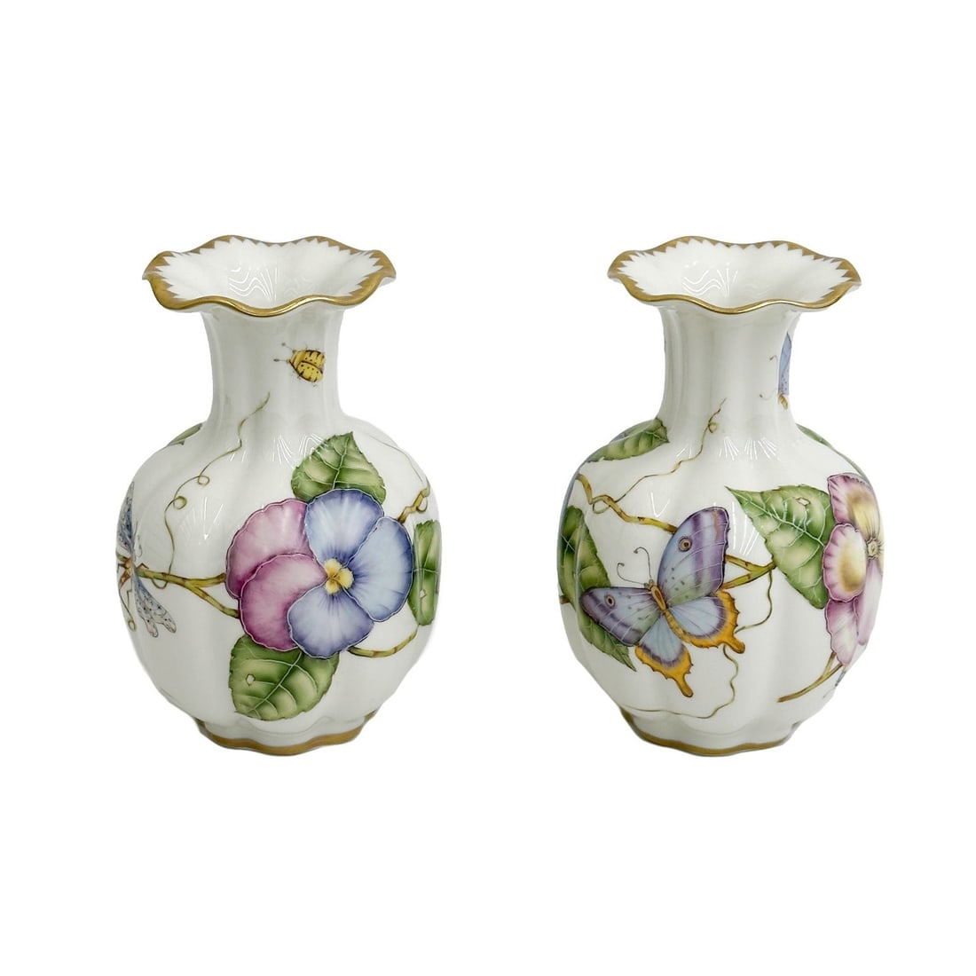 Pair Anna Weatherley Hungary Hand Painted Porcelain 5.75 inch Vases Pansy (1 of 9)