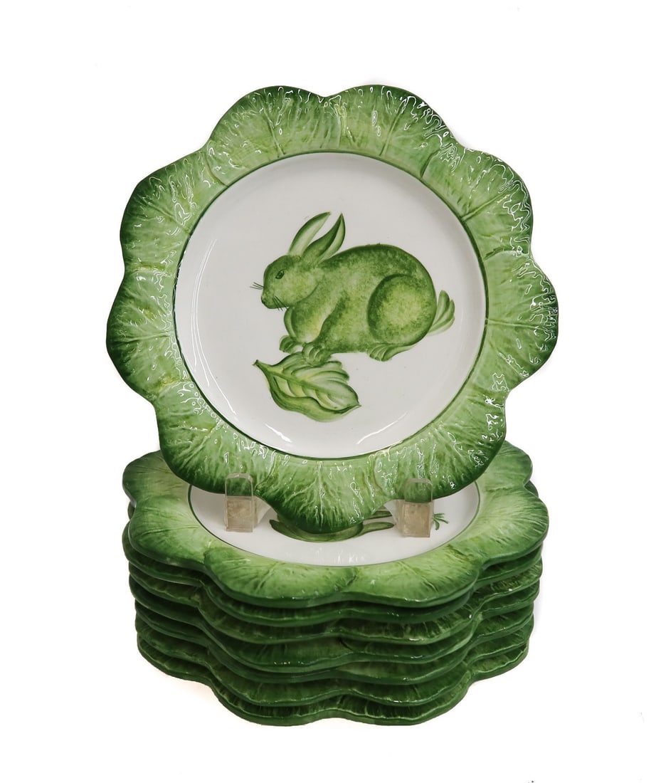 8 Italian Hand Painted Pottery Scallop Rimmed Dessert Plates for Christian Dior (1 of 10)