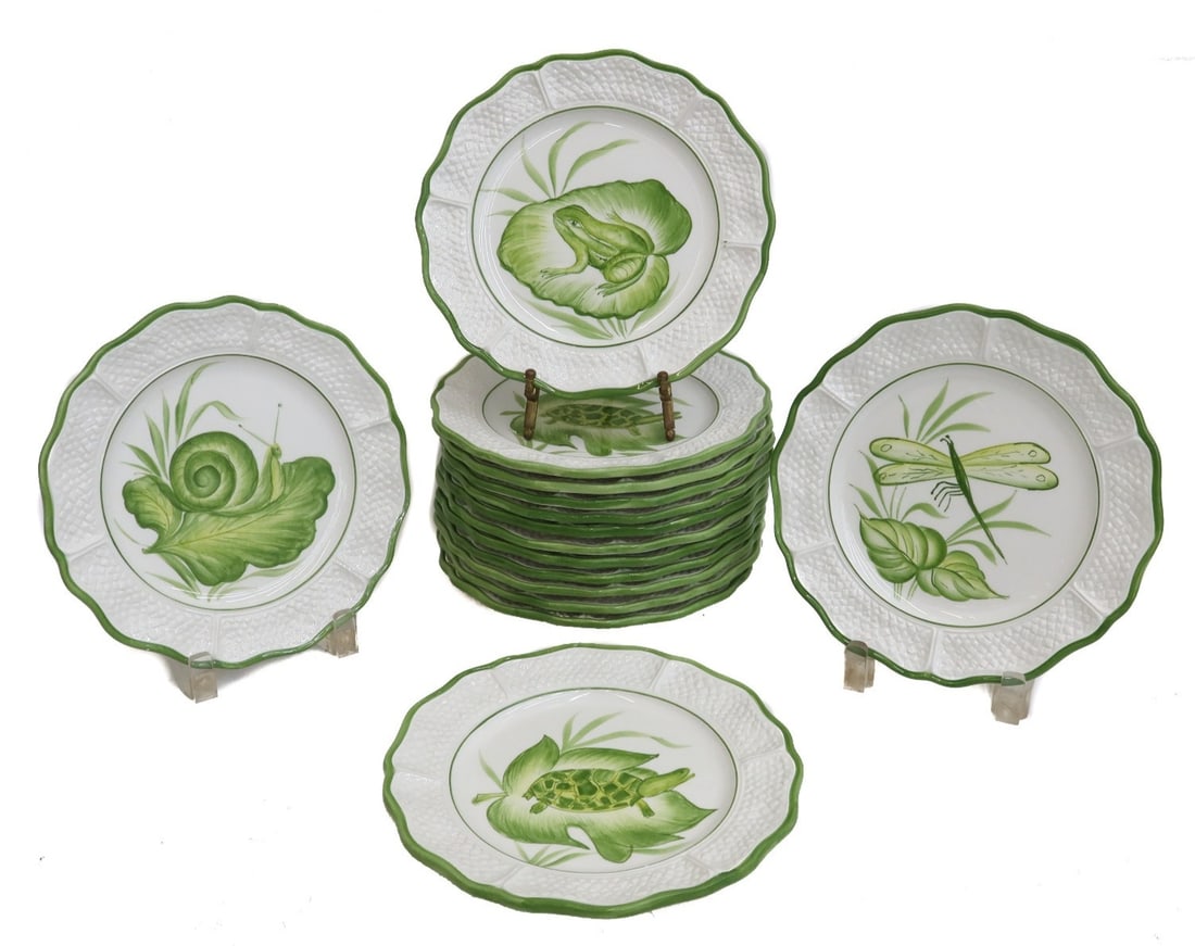 15 Italian Pottery Hand Painted Scallop Rimmed Pond Animal Dessert Plates (1 of 10)