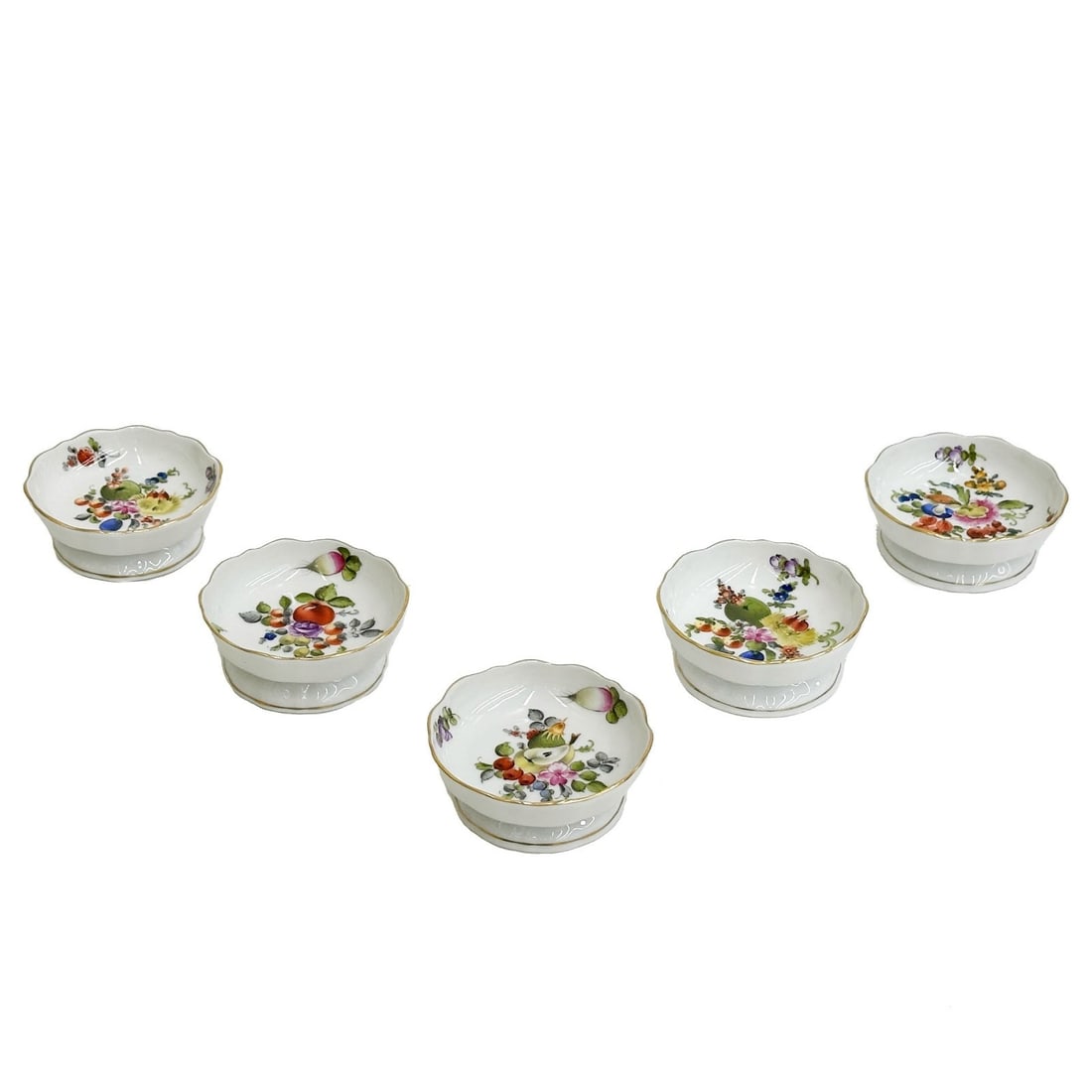 5 Herend Hungary Fruits & Flowers Porcelain Footed Butter Pats 7720 BFR (1 of 6)