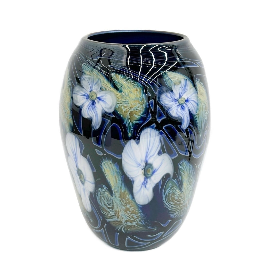 Charles Lotton American Multi Flora Studio Art Glass Vase Blue Flowers 1989 (1 of 9)