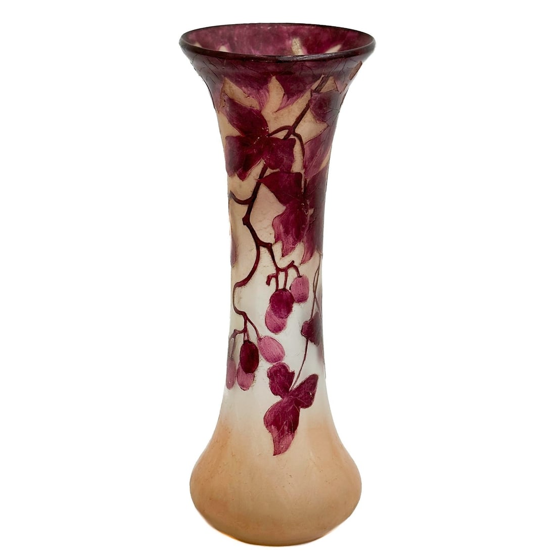 Legras France Acid Etched Cameo Art Glass Vase Grapevines c1900 (1 of 6)