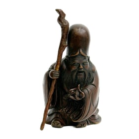 Japanese Patinated Bronze Figure God of Longevity Shouxing / Shoulao Sculpture