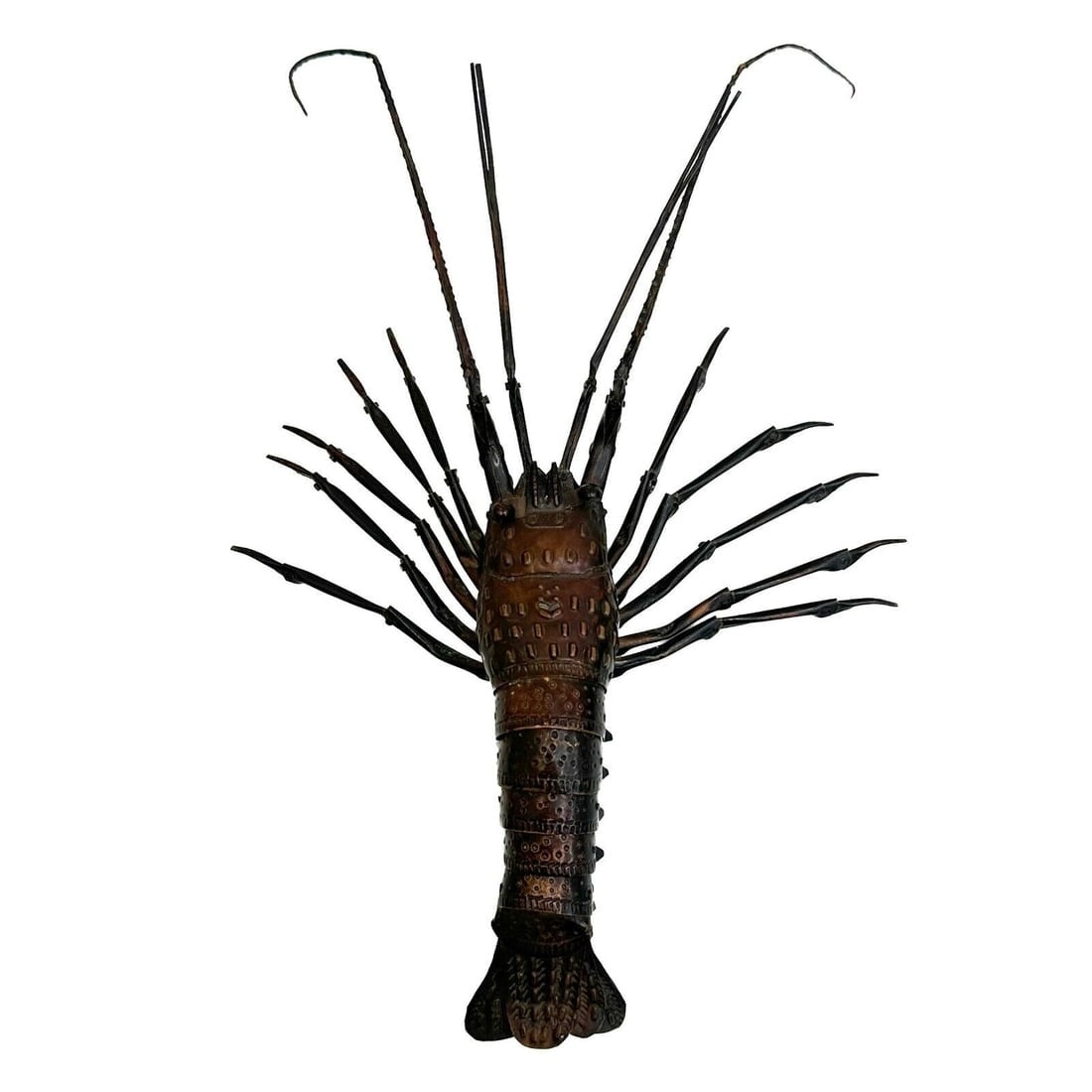 Hiroyoshi Japanese Articulated Copper Crayfish Spiny Lobster Okimono Figurine: Hiroyoshi Japanese Articulated Copper Crayfish Spiny Lobster Okimono Figurine. Articulated copper crawfish, underside marked Hiroyoshi. Weight: Approx. less than .5 lbMeasurements: Approx. 10.25 inche