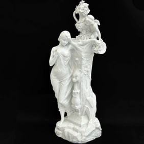 Drouot Blanc De Chine Figural Woman & Cherub Sculpture Signed