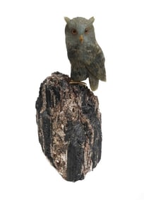 Carved Labradorite Owl Figure, Attributed to Manfred Wild Late 20th Century