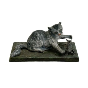 Austrian Cold Painted Bronze Figurine Cat & Mouse circa 1920