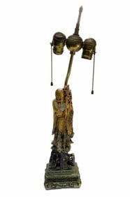 Chinese Hand Carved Buddha Two Light Lamp