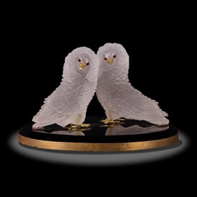 Luis Alberto Quispe Aparicio Carved Rock Crystal Quartz Pair Fancy Pigeons