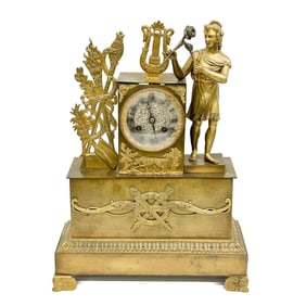 JLF French Gilt Bronze Figural Clock Classical Figure circa 1900
