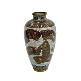 Japanese Cloisonne Enamel Bronze Vase Fans Goldstone Meiji Period