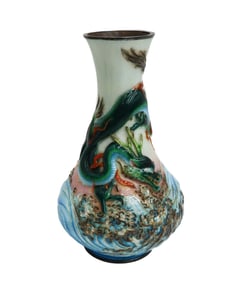Japanese Moriage Cloisonne Enamel Dragon Wave Vase Meiji Period