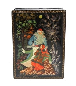 Russian Hand Painted Laquered Jewelry Box Jack Frost MOPO3KO. early 20th