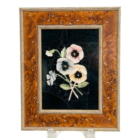 Italian Pietra Dura Stone Plaque Flowers Poppies circa 1960 Framed
