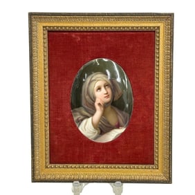 KPM Berlin Hand Painted Porcelain Oval Plaque Woman with Frame circa 1900