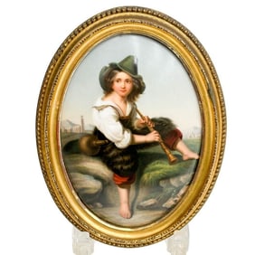 KPM Berlin Painted Porcelain Portrait Plaque Der Pfifferaro after Dobiaschofsky