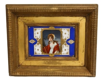 KPM Hand Painted Porcelain Plaque of a Beauty 19th Century Gilt Wood Frame
