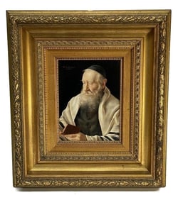 Otto Eichinger (Austrian 20th C) Oil on Panel Portrait Painting of a Rabbi