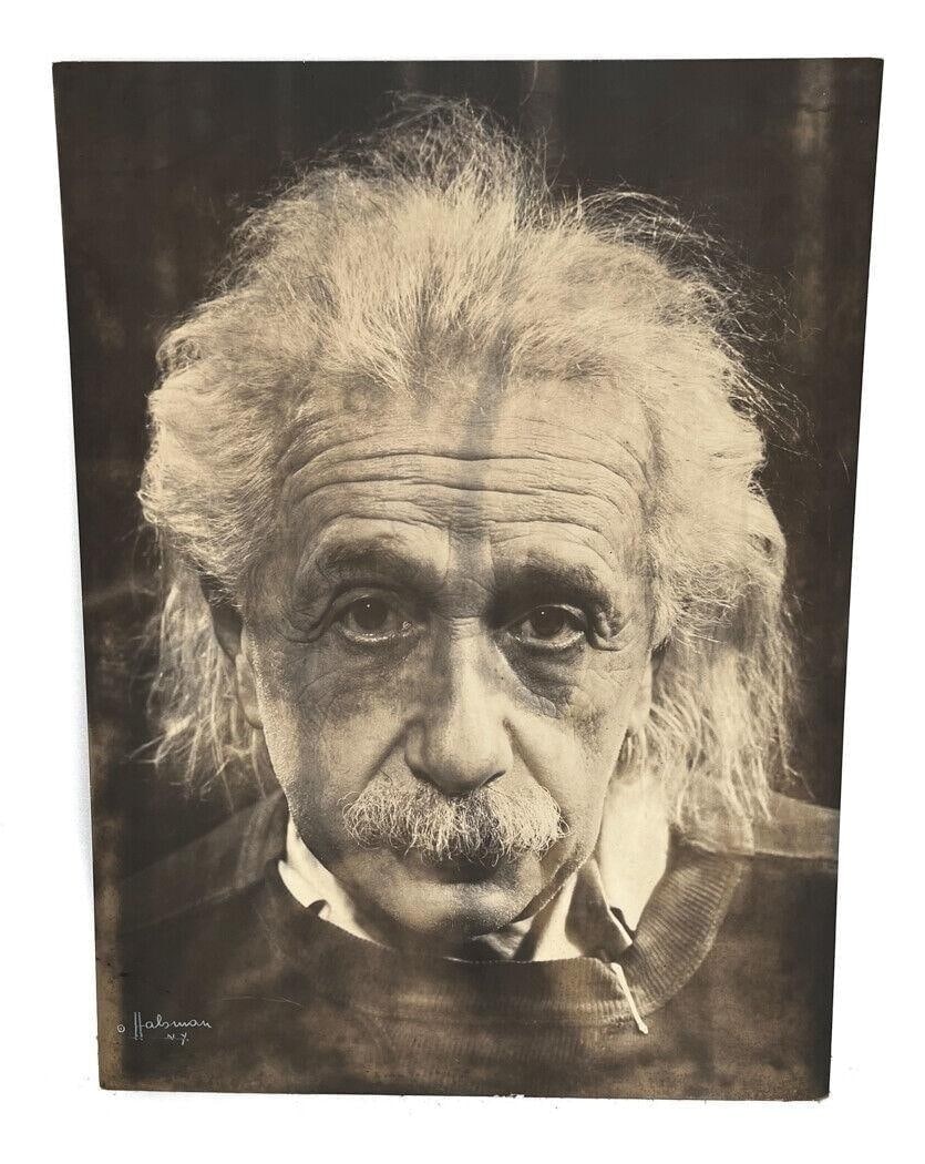 Albert Einstein by Philippe Halsman: Albert Einstein Photograph by Philippe Halsman. Halsman Gallery Stamp on the reverse. Weight Approx., 3 lbs Measures Approx., 29 inches x 39.5 inches Domestic Shipping: $95