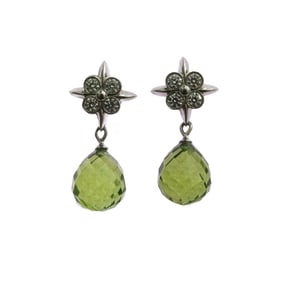 Tiffany & Co. 950 Platinum Diamond and Briolette Cut Peridot Drop Earrings