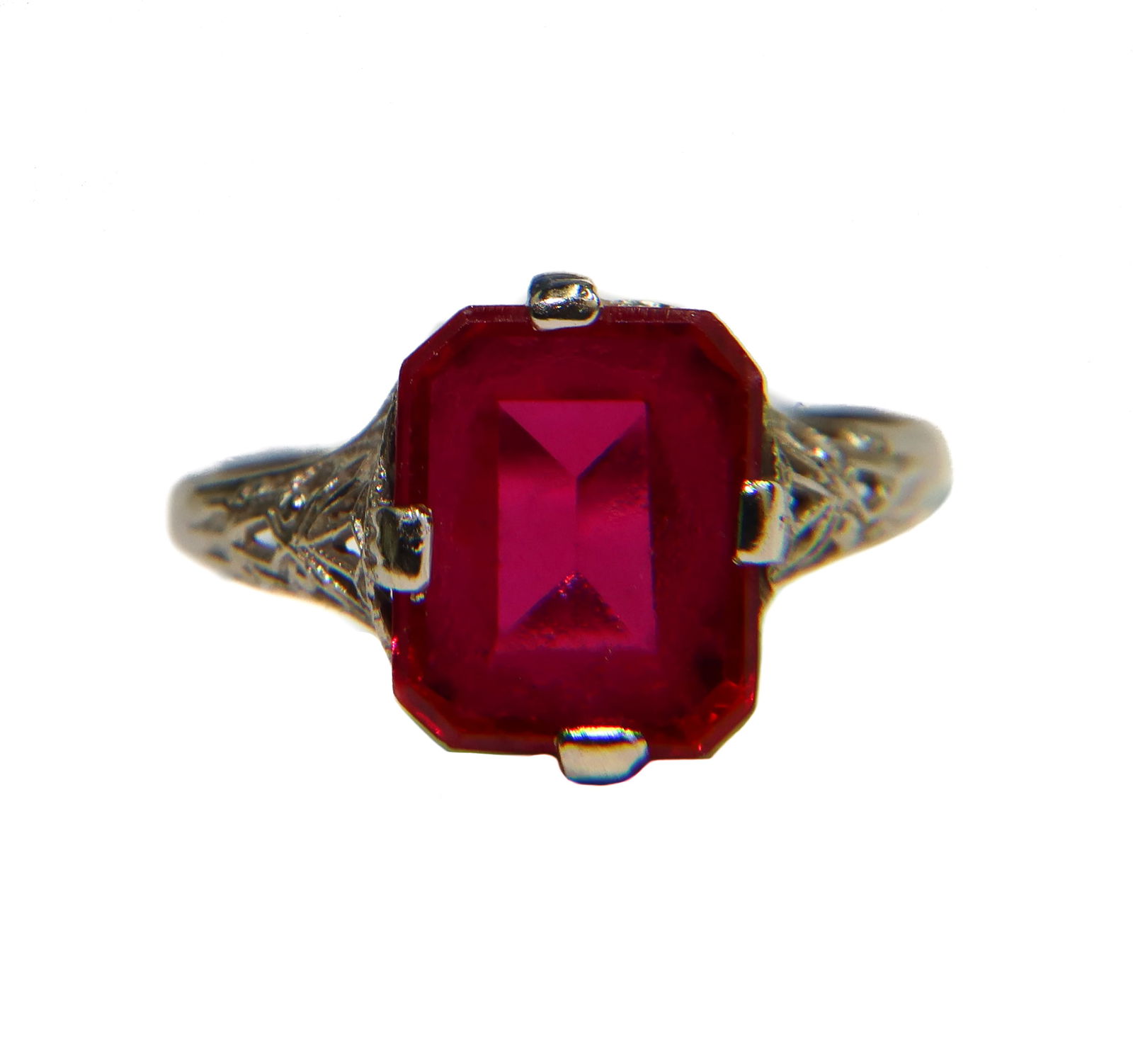 14k White Gold and Emerald Cut Ruby Ring Size 7 (1 of 10)