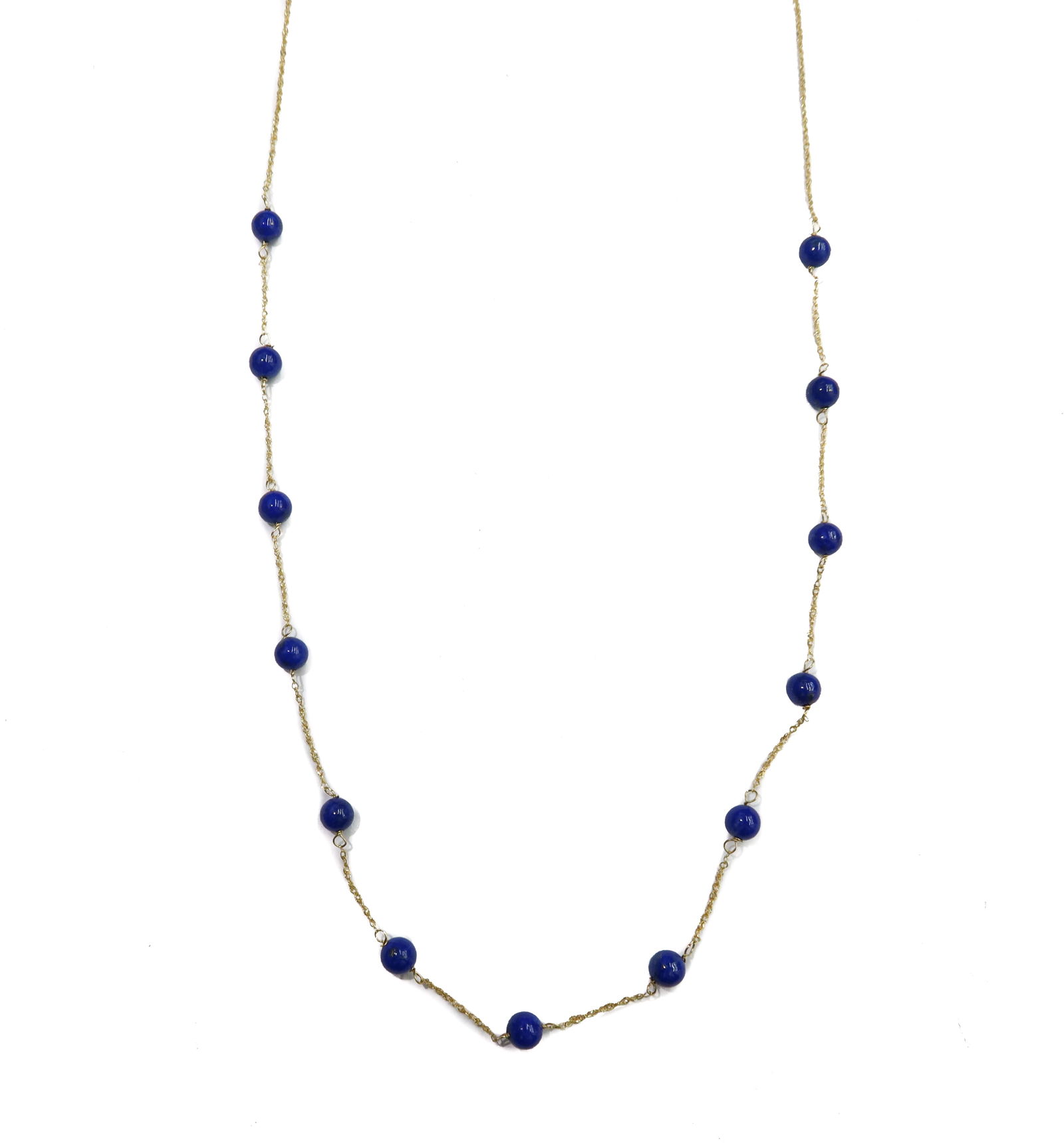 14k Yellow Gold and Lapis Lazuli Beaded Double Cable Chain Necklace (1 of 6)