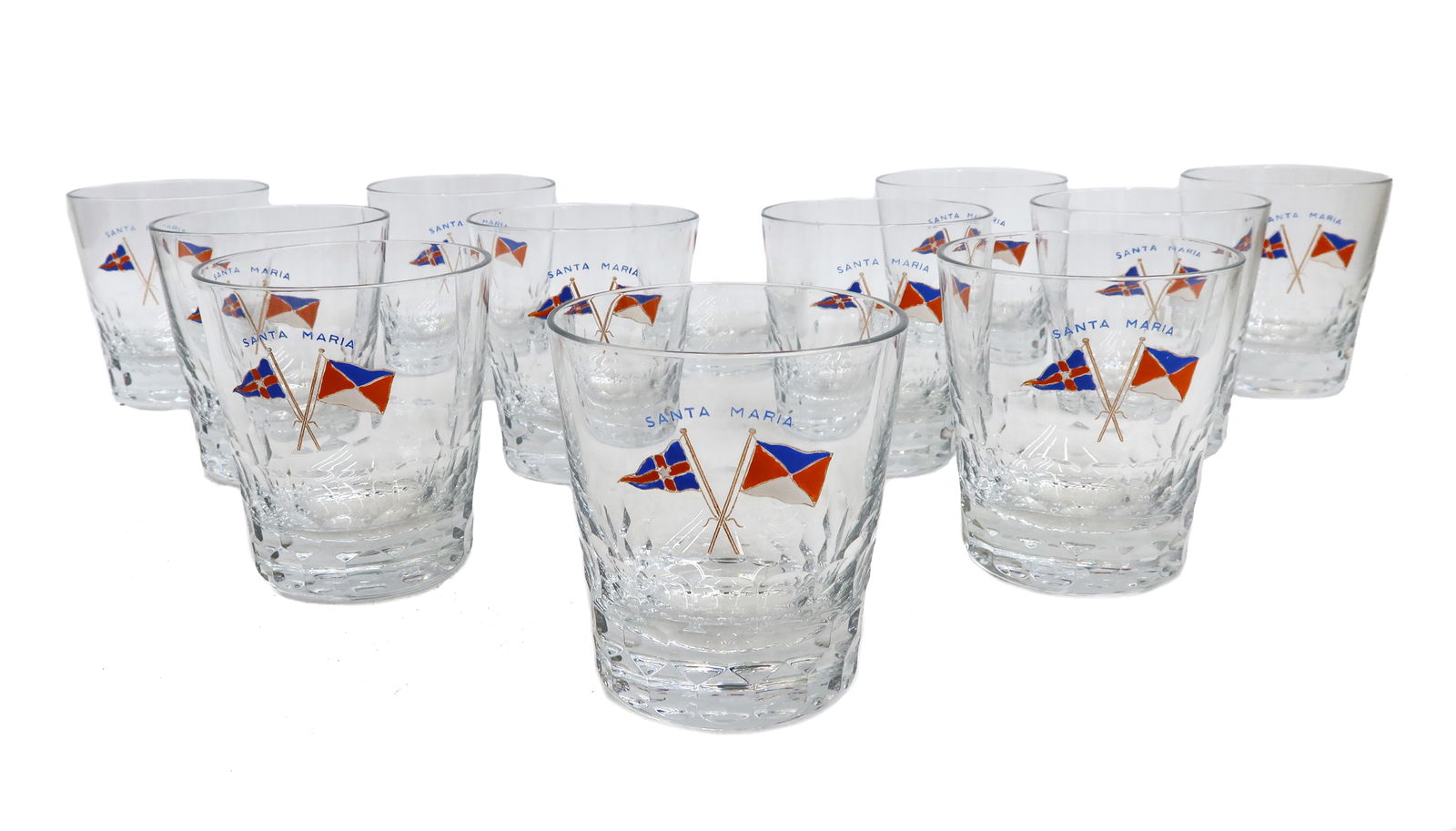 11 Baccarat France Old Fashioned Glass Tumblers in Palerme for Henry Ford II: 11 Baccarat France old fashioned glass tumblers in Palerme. Honeycomb etched design towards lower half of goblets. Baccarat France mark to underside. Custom hand painted for Henry Ford II's Santa Mari