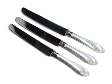 3 Tiffany & Co. Sterling Silver Steel 9.25 in Hallow Handled Knives Reeded Edge