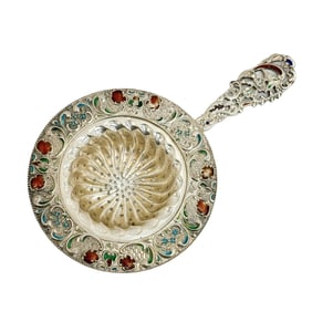 French and Franklin American Pierced Sterling Silver Enameled Tea Strainer