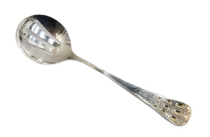 Rosenthal 925 Sterling Silver Pierced Serving Spoon in Romance Gilt Oval Dots