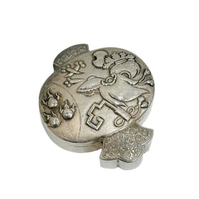 Japanese Silver Shaped Box Raised Decoration Meiji period