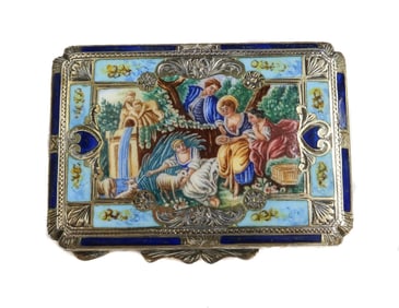 Italian 800 Gold Wash Silver and Hand Painted Enamel Miniature Vanity 20th Cen.